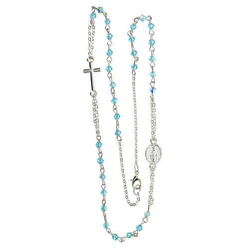 Round-neck rosary with 3 mm light blue faceted beads 3