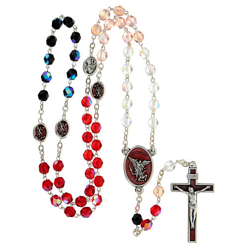 Saint Michael crystal rosary with 6 mm colored beads 4