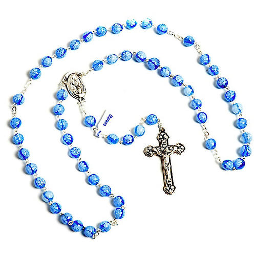 Light blue Murano glass rosary with flowers 1
