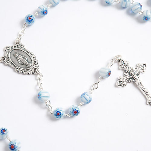 Rosenkranz Murano-Glas hell Blau und Weiss 2
