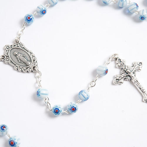 Blue and white Murano style glass rosary 2