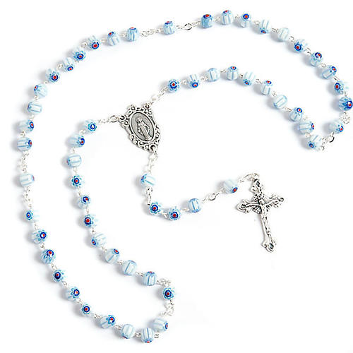 Blue and white Murano style glass rosary 1