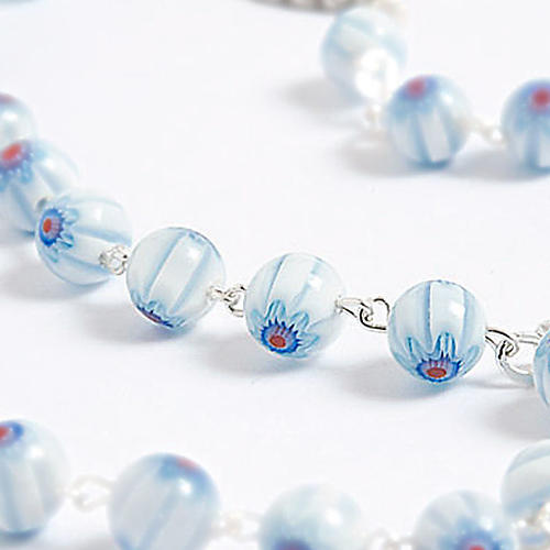 Blue and white Murano style glass rosary 3