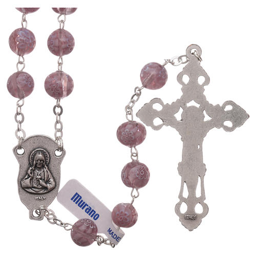 Rosenkranz mit Perlen aus violetten Muranoglas mit floralen Motiven 8 mm 2