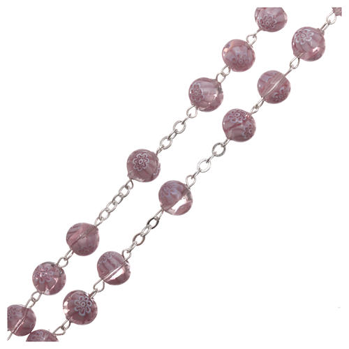 Rosenkranz mit Perlen aus violetten Muranoglas mit floralen Motiven 8 mm 3