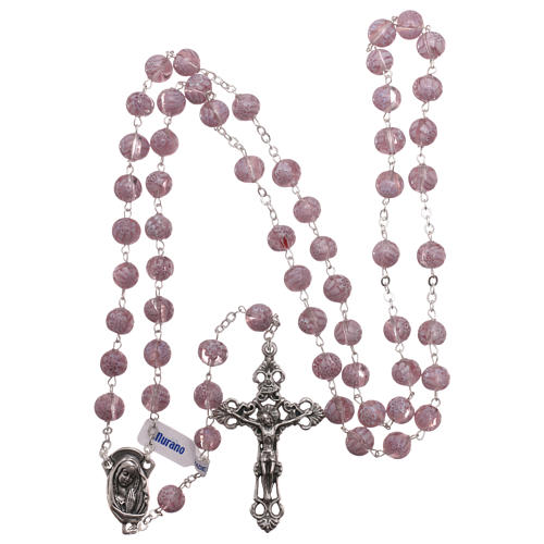 Rosenkranz mit Perlen aus violetten Muranoglas mit floralen Motiven 8 mm 4
