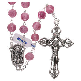 Rosary beads in pink Murano glass style with floral decorations 8mm