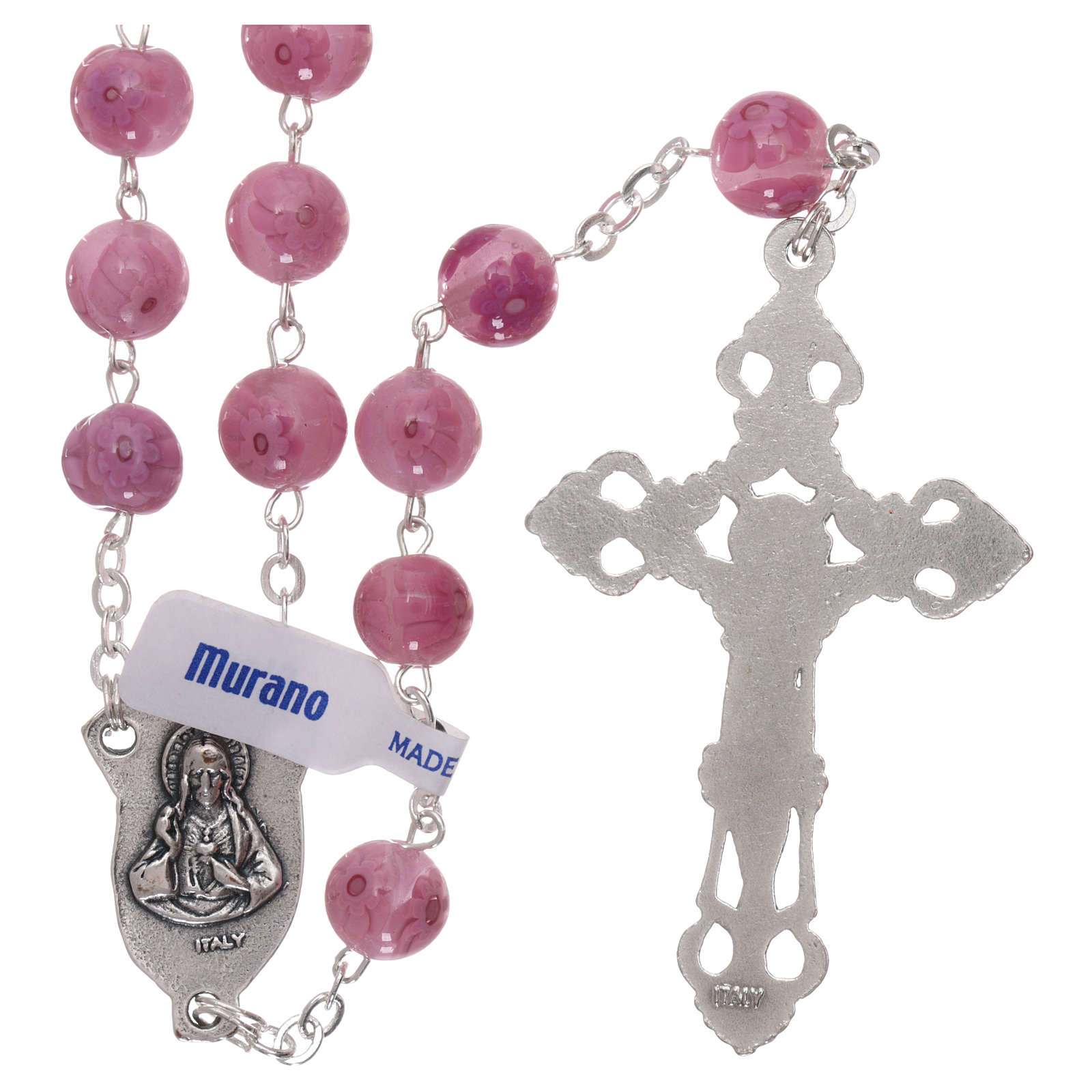 Pink Murano glass style rosary beads with floral online sales on