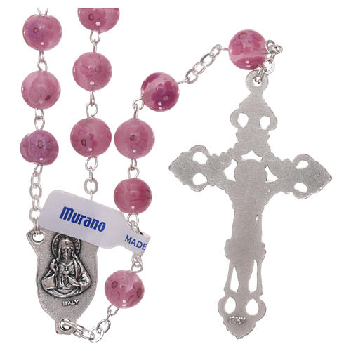 Pink Murano glass style rosary beads with floral decorations, 8mm 2