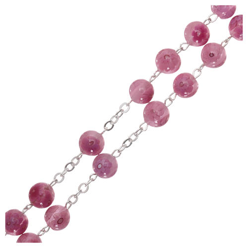 Pink Murano glass style rosary beads with floral decorations, 8mm 3