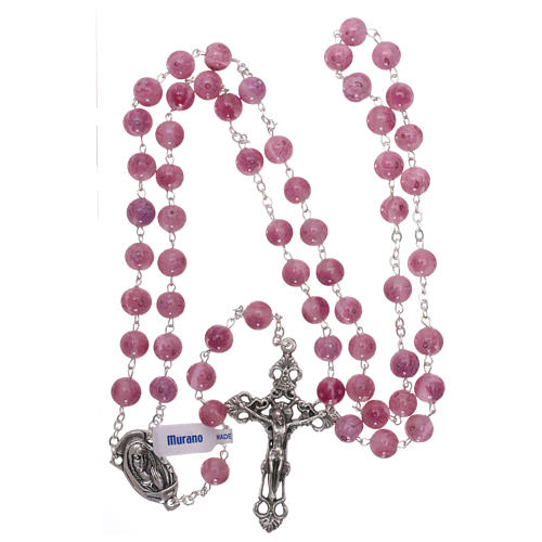 Pink Murano glass style rosary beads with floral decorations, 8mm 4