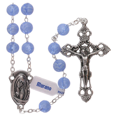 Rosary beads in light blue Murano glass style with floral decorations 8mm 1