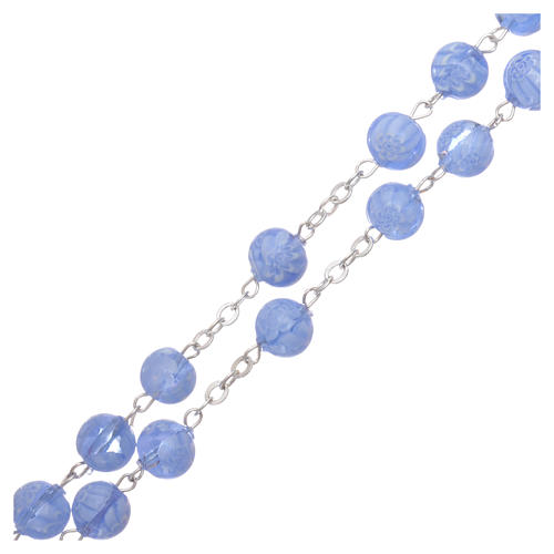 Light blue Murano glass style rosary beads with floral decorations, 8mm 3