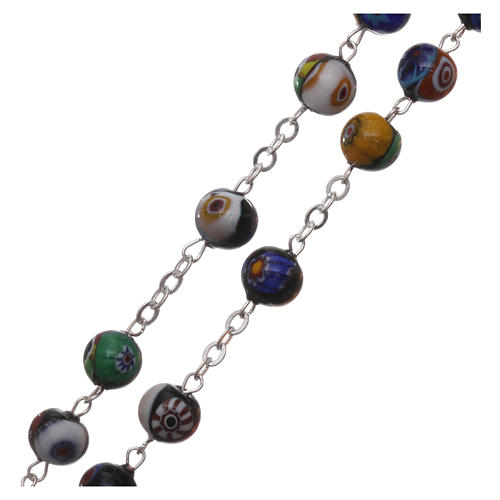 Rosenkranz mit Perlen aus Murano-Glas Modell Harlekin schwarz verziert mit vielfarbigen Mustern 8 mm 3