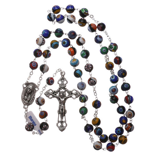 Rosenkranz mit Perlen aus Murano-Glas Modell Harlekin schwarz verziert mit vielfarbigen Mustern 8 mm 4