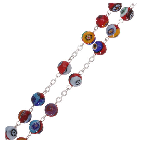 Rosenkranz mit Perlen aus Murano-Glas Modell Harlekin rot verziert mit vielfarbigen Mustern 8 mm 3