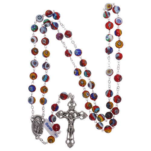 Rosenkranz mit Perlen aus Murano-Glas Modell Harlekin rot verziert mit vielfarbigen Mustern 8 mm 4