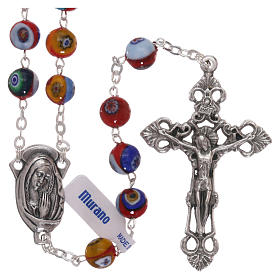 Rosary in Murano glass with multicolour grains, red base 8 mm