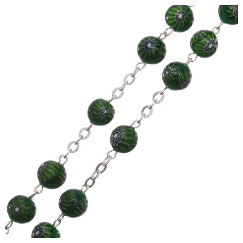 Rosenkranz mit Perlen aus grünem Muranoglas mit floralen Motiven 8 mm 3