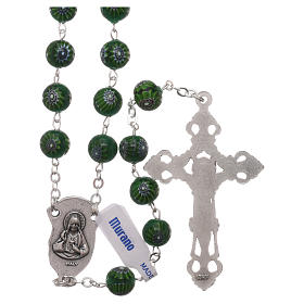 Rosary beads in green Murano glass style with floral decorations 8mm