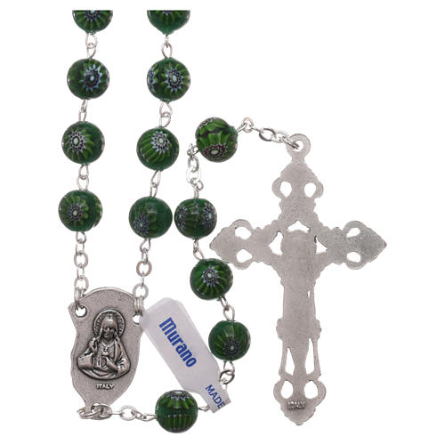 Rosary beads in green Murano glass style with floral decorations 8mm 2