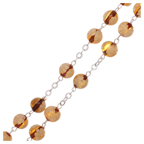Rosenkranz mit Perlen aus goldgelben Muranoglas verziert mit floralen Motiven 8 mm 3