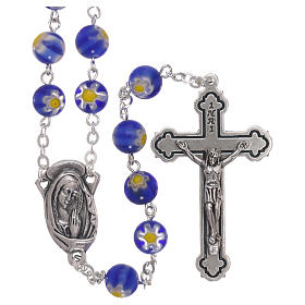 Rosarios cristal de Murano: Rosario vidrio estilo Murrina azul motivo floreal cuentas 8 mm Rosarios cristal de Murano: Rosario vidrio estilo Murrina azul motivo floreal cuentas 8 mm
