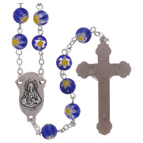 Rosarios cristal de Murano: Rosario vidrio estilo Murrina azul motivo floreal cuentas 8 mm Rosarios cristal de Murano: Rosario vidrio estilo Murrina azul motivo floreal cuentas 8 mm
