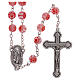 Rosary in glass murrine style with flowers and striping on pink grains 8 mm s1