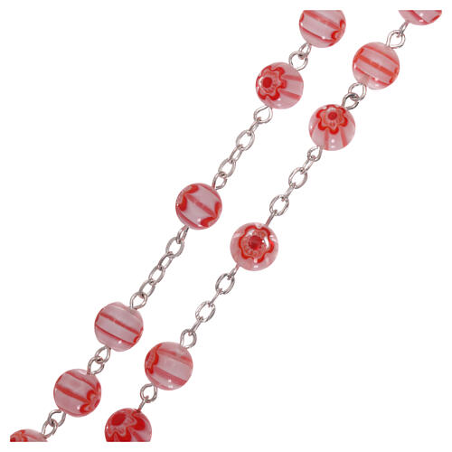Glass rosary with pink beads with floral pattern and stripes in murrina style 8 mm 3