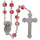 Glass rosary with pink beads with floral pattern and stripes in murrina style 8 mm s2
