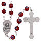 Rosary in glass murrine style with flowers and striping on red grains 8 mm s2