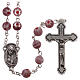 Rosary in glass murrine style with flowers and striping on purple grains 8 mm s1