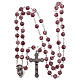 Rosary in glass murrine style with flowers and striping on purple grains 8 mm s4