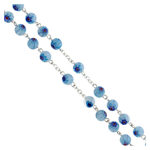 Rosenkranz mit blauen Glasperlen im Murrina-Stil mit floralen Motiven 8 mm 3