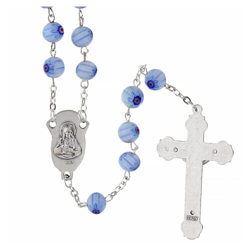 Rosenkranz mit blauen Glasperlen im Murrina-Stil mit floralen Motiven 8 mm 2
