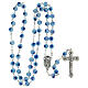 Rosary in glass murrine style with flowers and striping on light blue grains 8 mm s4