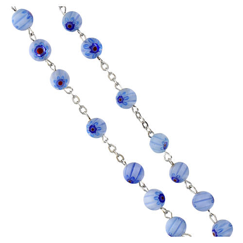Terço em vidro estilo Murrina cor de água com motivo floral 8 mm 3