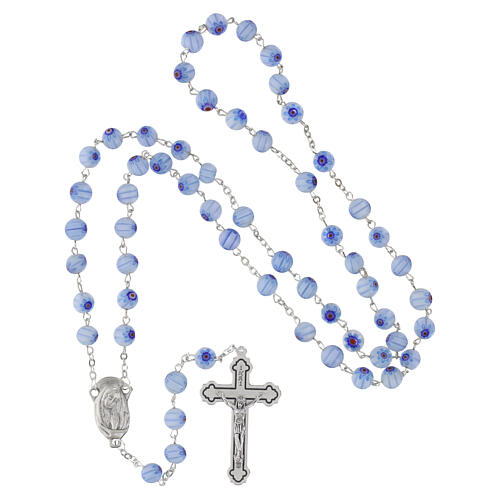 Terço em vidro estilo Murrina cor de água com motivo floral 8 mm 4