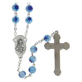Glass rosary with water color beads with floral pattern and stripes in murrina style 8 mm