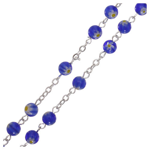 Rosenkranz mit blauen Perlen aus Murano-Glas-Imitation mit floralen Motiven 6 mm 3