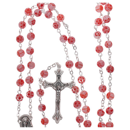 Glass rosary with pink beads with floral pattern in murrina style 6 mm 4