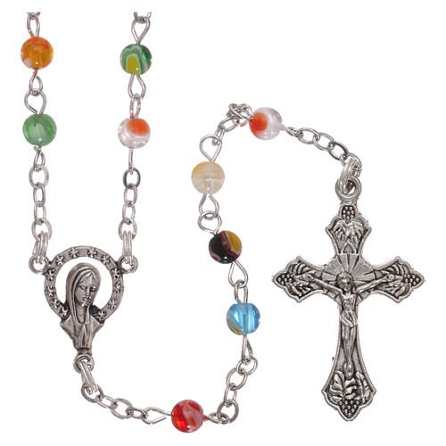 Rosary with multicoloured beads in fake Murano glass 4 mm 1
