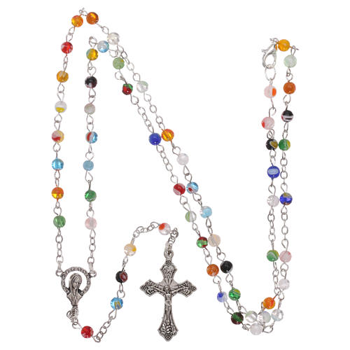 Rosary with multicoloured beads in fake Murano glass 4 mm 4