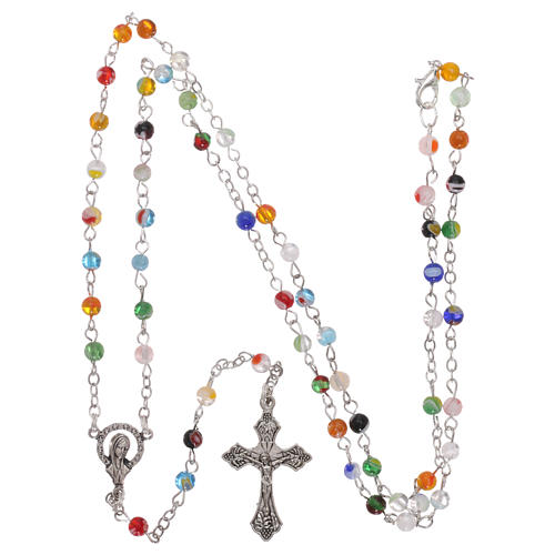 thumbnail image 2 of Deep Red Marble Glass Rosary Necklace 22" 8mm Beads Catholic Ave Maria 2 of 5