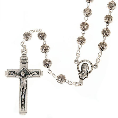 Silver rose rosary beads 1