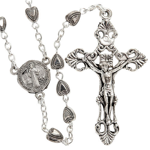 Rosary beads in silver metal with hearts, 6mm 1