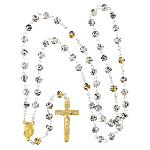 Rosary beads in silver metal with roses 4