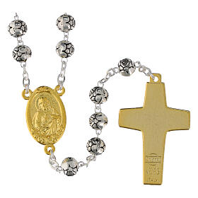 Rosenkranz "Papst Franziskus"– Metall, Perlen in Rosenform, goldfarbene Elemente