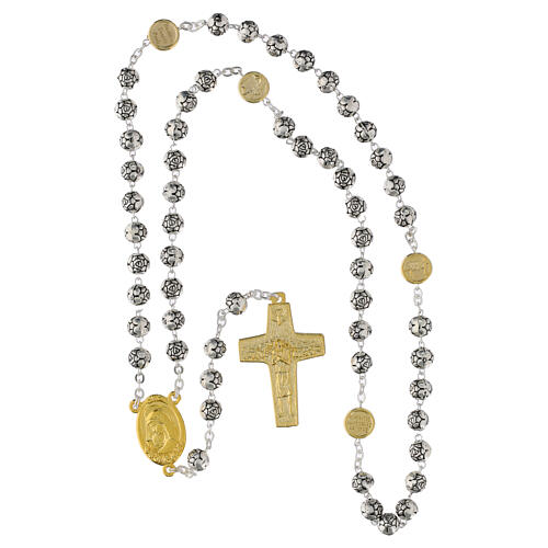 Rosenkranz "Papst Franziskus"– Metall, Perlen in Rosenform, goldfarbene Elemente 7